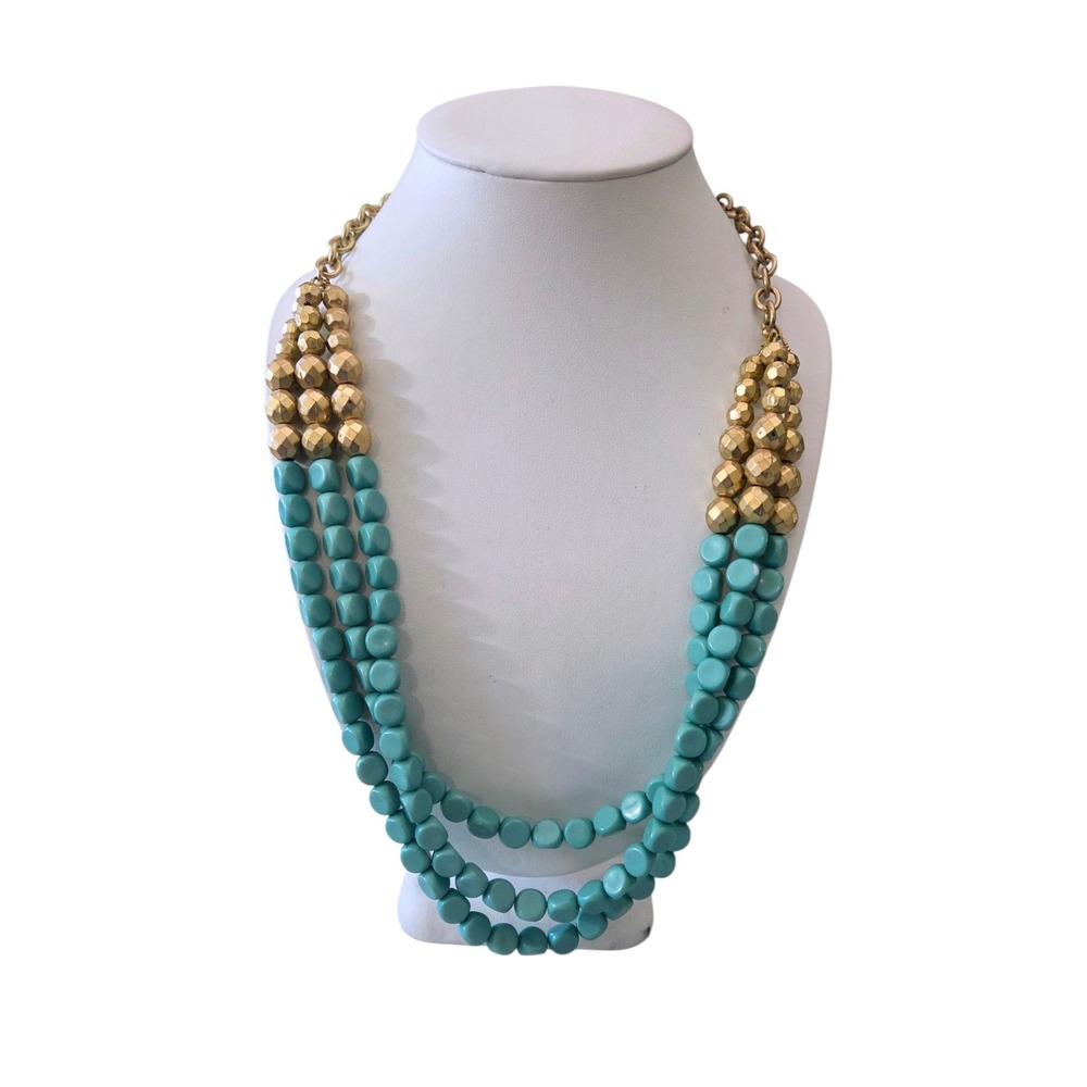 Plunder Jewelry Necklace DEIDRA 3 Strand Turquoise & Gold Colored Beads Beaded